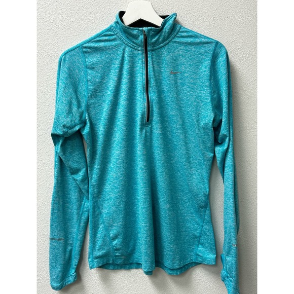 Nike‎ Running Women's Dri-Fit Quarter Zip Jacket Size M Thumb Holes Teal - Picture 1 of 10